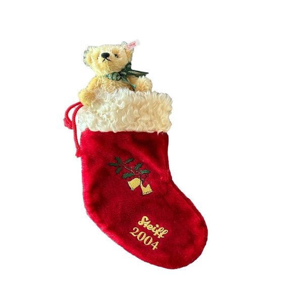 Steiff Plush Stuffed Animal Bear Mohair Christmas 2004 with stocking 037740 - Picture 7 of 12